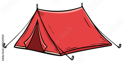 Vibrant Red Camping Tent Cartoon Illustration for Outdoor Recreation and Adventure