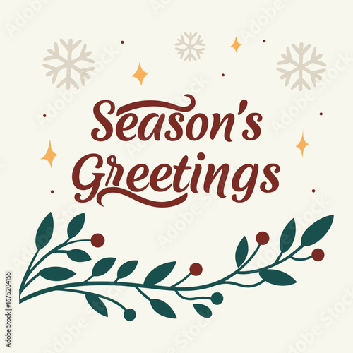 Festive "Season’s Greetings" typography with elegant, cheerful lettering, perfect for cards, banners, and digital messages spreading warmth and holiday joy.
