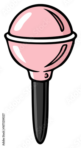 Cartoon Style Pink Lollipop with Black Stick Illustration isolated on White Background Sweet Treat, Kids Candy