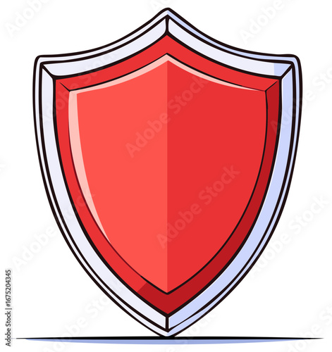 Illustration of a shield in red with light blue border and slight drop shadow effect