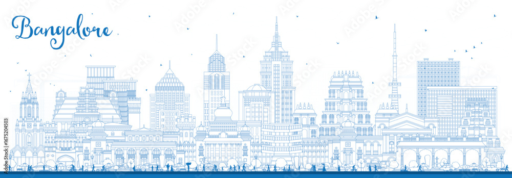custom made wallpaper toronto digitalOutline Bangalore India city skyline with blue buildings. Bengaluru cityscape with landmarks. Business travel and tourism concept with modern and historic architecture.
