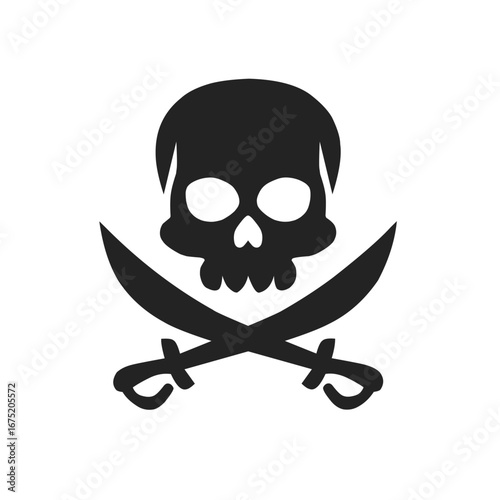 Pirate skull and crossed swords vector, skull silhouette icon  