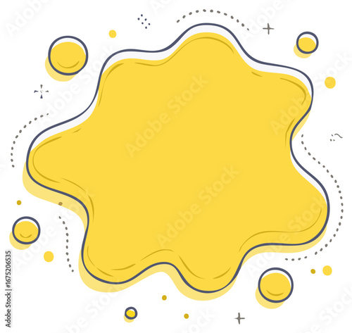 Abstract yellow blob with blue outline and decorative design elements, creative style
