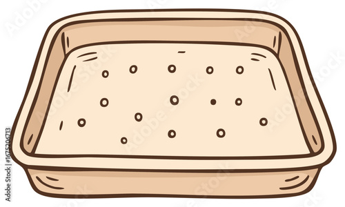 Clean Empty Pet Litter Box Cartoon Illustration for Cat Care and Hygiene