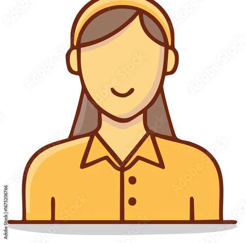 Flat Vector Graphic Portrait of Brown Haired Woman in Yellow Buttoned Top