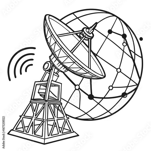 Satellite dish communicating with a global network