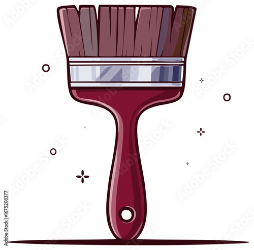 Artistic Paint Brush Illustration Tool with Maroon Handle and Brush