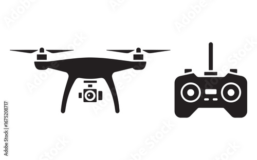 Modern Drone and Remote Control Silhouette Vector Graphic Minimalist Design for Technology and Recreation Enthusiasts Clean and Simple Iconography