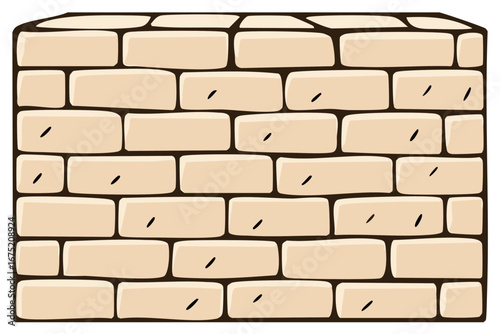 Cartoon Illustration of a Rectangular Brick Wall Structure with Rough Edges and Markings