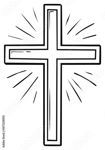 Stylized Christian Cross with Radiant Lines Symbolizing Divine Light and Faith