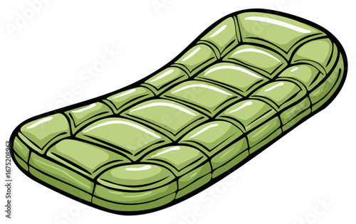 Quilted Green Inflatable Pool Raft Cartoon Vector Illustration for Summer Vacation