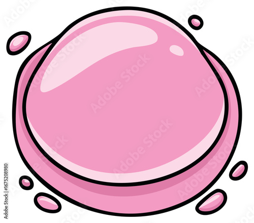 Bright Pink Chewing Gum Bubble Pop Art Style Isolated Illustration