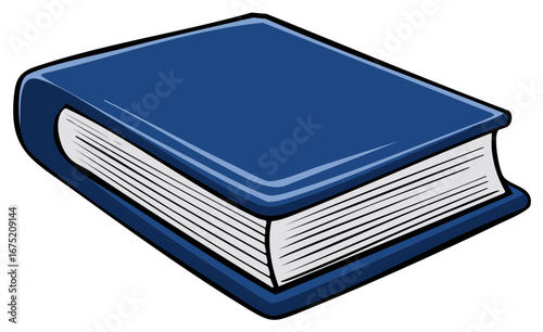 Simple cartoon illustration of a closed blue hardcover book for education or study