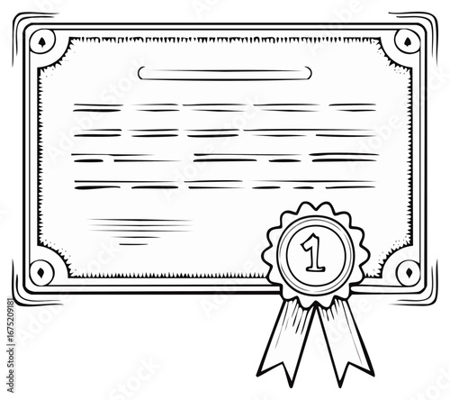 Award Certificate Illustration. Vector diploma design with rosette and ribbons.