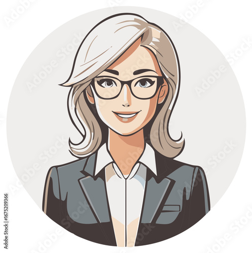 Smiling professional woman with glasses and blonde hair wearing a business suit corporate avatar illustration