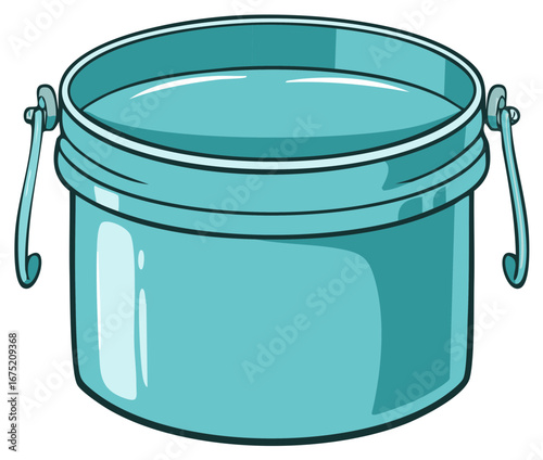 Turquoise Bucket with Metal Handle and Water
