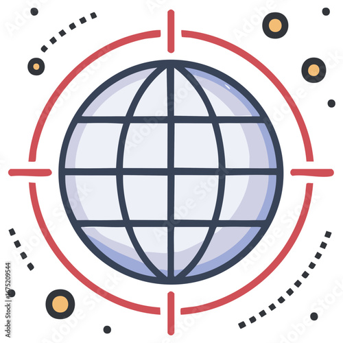 World globe in target crosshairs icon representing global strategy and market focus
