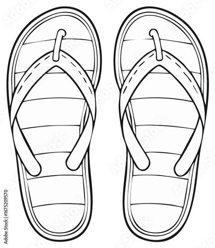 Pair of simple black and white striped flip flops for summer footwear and beach holidays