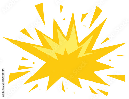 Comic style explosion graphic. Cartoon yellow burst on white background.