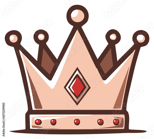 Illustrated Crown with Red Gems and Pearls Symbol of Royalty Power Wealth