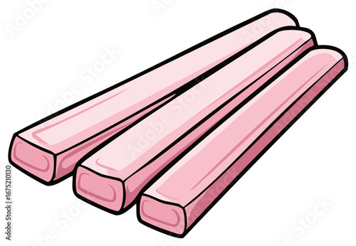 Three Pieces of Pink Chewing Gum, Confectionery Sticks, Bubble Gum for Chewing and Refreshing Breath