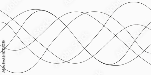 Abstract black and white wave pattern with intersecting curved lines creating a dynamic visual rhythm