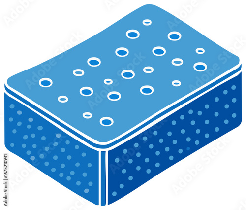 Isometric Dish Sponge with Round Holes in Blue and White Colors for Household Cleaning