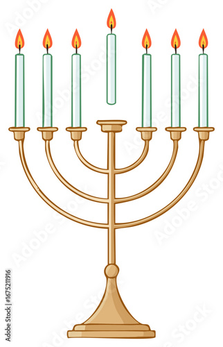 Menorah Illustration with Lit Candles for Holiday Celebration