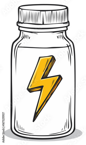 Energy potion bottle with lightning bolt illustration representing power and vitality
