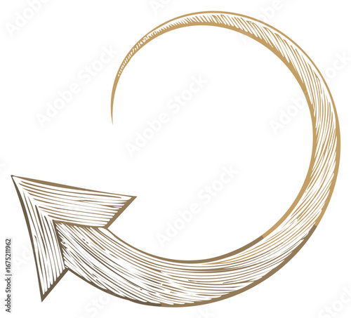 Illustration of an Circular Arrow with an Engraved Texture Indicates a Round or Reverse Direction