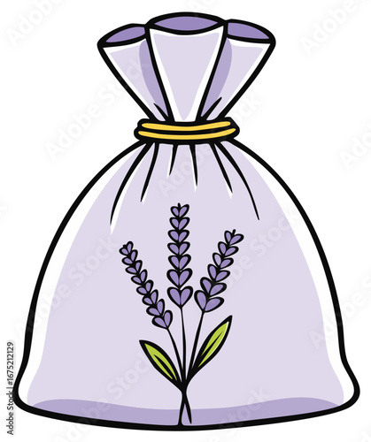 Purple Lavender Sachet Bag Vector Cartoon Illustration Aromatic Herbal Pouch