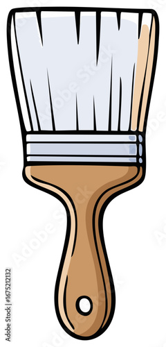 Cartoon Style Flat Paint Brush Illustration with Wooden Handle for Arts and Crafts Projects