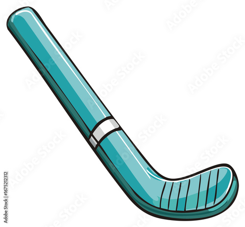 Cartoon style teal hockey stick isolated on white background