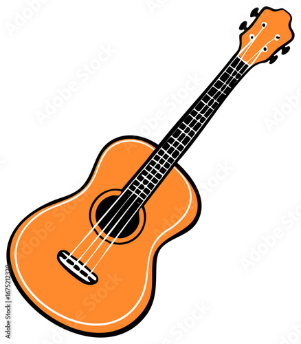 Cartoon acoustic ukulele illustration. Simple four string musical instrument vector graphic.