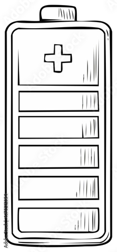 Hand drawn fully charged battery illustration showing energy and power level