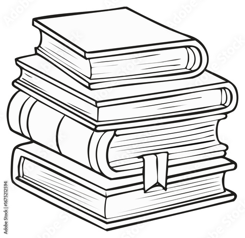 Stack of books illustration education knowledge learning literature library reading concept drawing