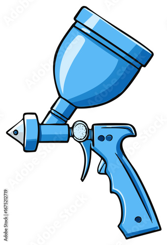 Blue industrial airbrush paint sprayer gun cartoon style vector illustration
