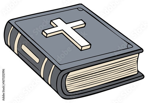 Religious Book with Christian Cross Emblem