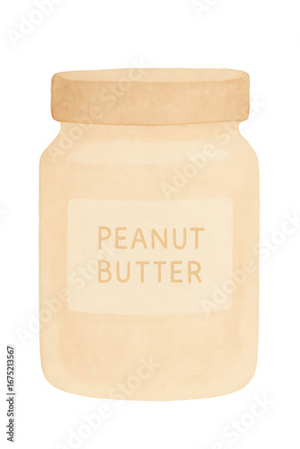 peanut butter jar watercolor illustration PNG transparent background isolated