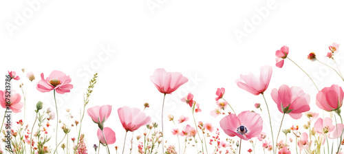 Floral art design with coral flowers and leaves on black background for digital projects and decorations  | png cutout isolated on transparent backddrop