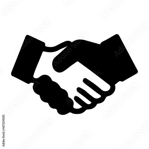 Iconic black silhouette of two hands shaking in agreement