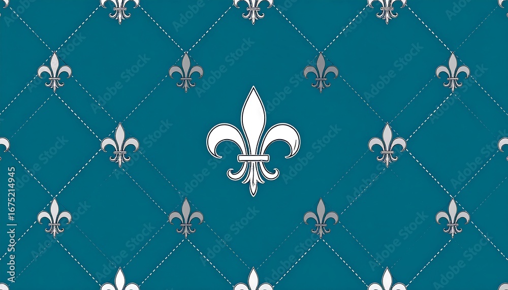 Elegant Fleur-de-Lis Ornamentation on a Teal Background, creating a sense of classic style and