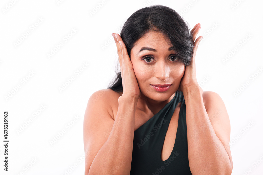 Fototapeta premium Girl Closed Her Ears With Her Hands