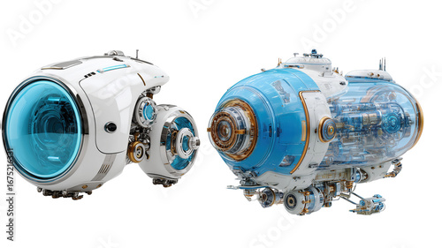 Futuristic Turbo Engine Design with Blue and Copper Elements on Transparent Background