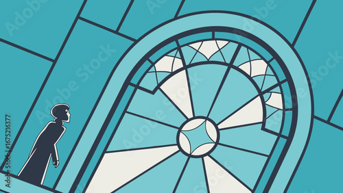 Abstract Teal Geometric Design: Person Contemplating Data Entry Opportunity