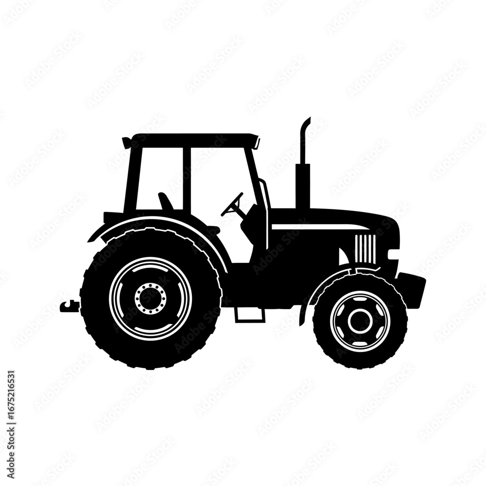 Obraz premium Black silhouette of a farm tractor, vector icon