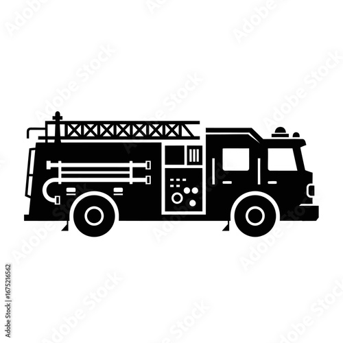 Fire truck silhouette icon. A simple black vector graphic of an emergency vehicle