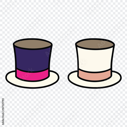 Coloring Activity with Top Hat Illustration – Purple and Pink Design and hat, top, black, isolated, top hat, cylinder, magic, fashion, white, magician, gentleman, retro, red.