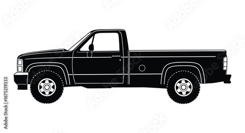 Black pickup truck in a simple line drawing style