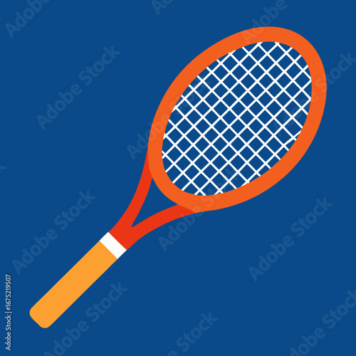 Orange Tennis Racket Illustration on Blue Background
